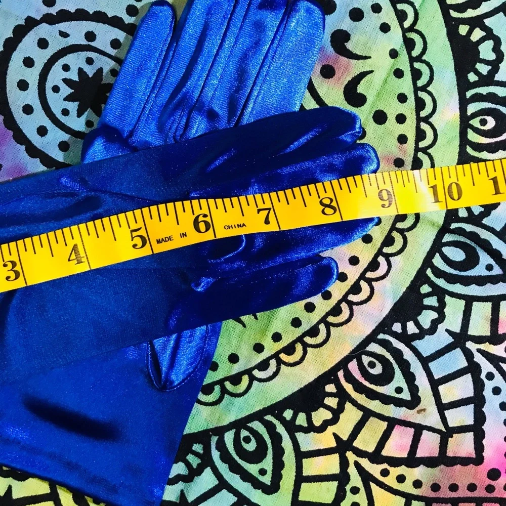 Ultra Stylish Vintage Satin Blue Silky Classic Dressy Gloves NEW Deadstock